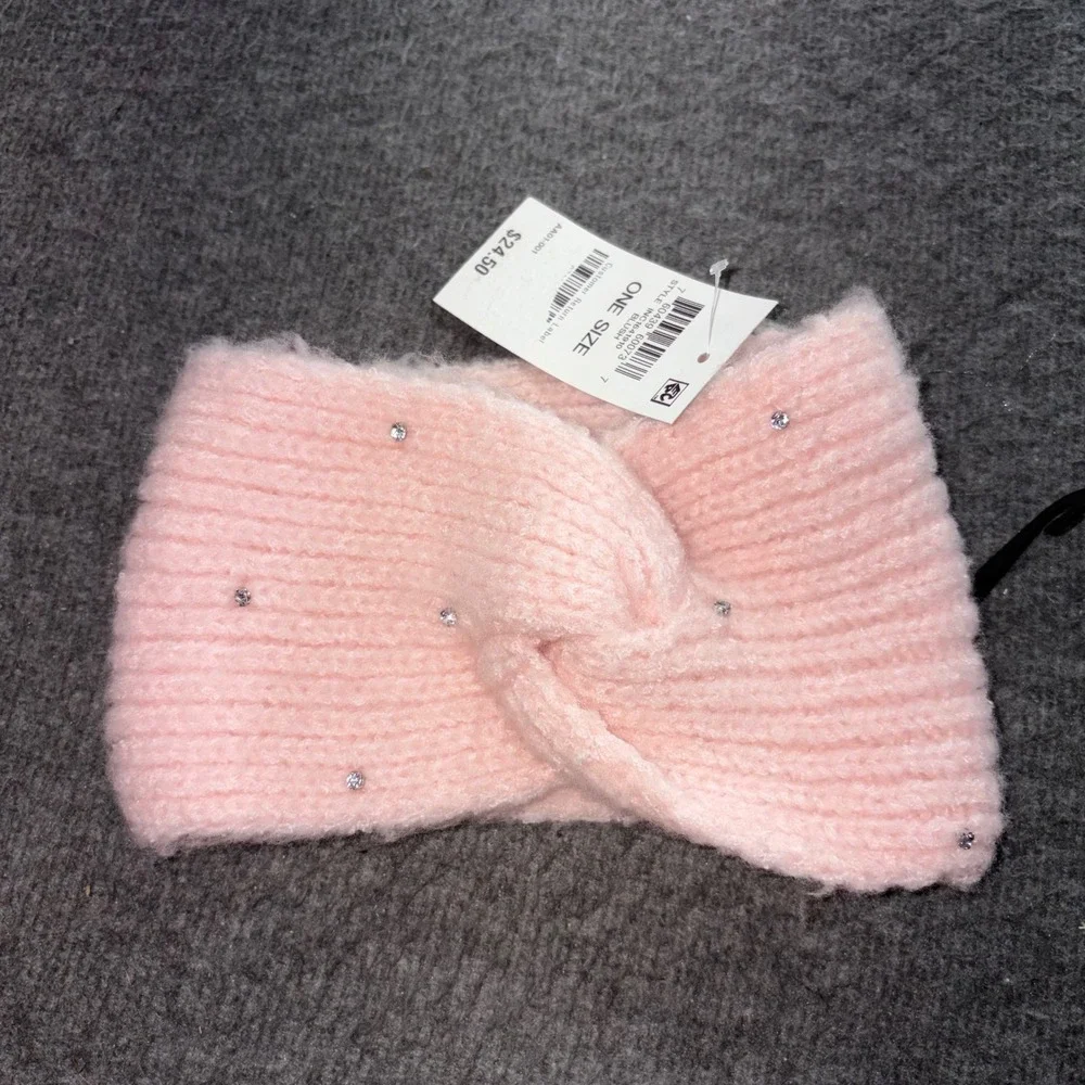 INC International Concepts Pink Rhinestone Twist Knit Headband Ear Warmer NWT